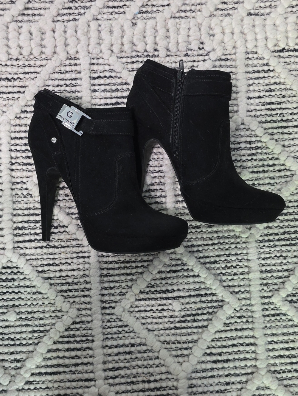 G by Guess Black Suede High Heel Ankle Boots